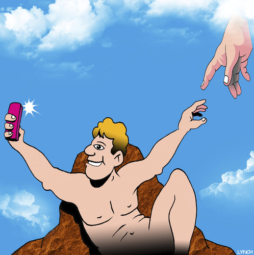 Cartoon: Selfie (medium) by toons tagged creation,of,man,selfie,narcissists,creation,of,man,selfie,narcissists