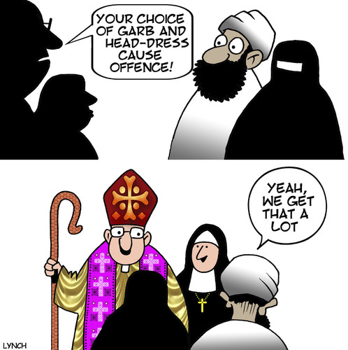 Cartoon: We get that a lot (medium) by toons tagged burqa,burka,muslim,nuns,bishop,religious,headdress,burqa,burka,muslim,nuns,bishop,religious,headdress