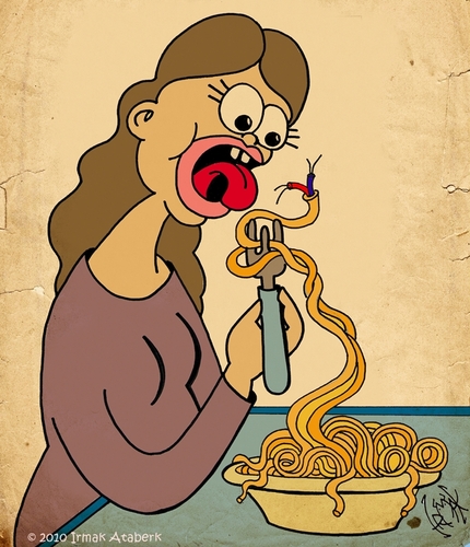 Cartoon: Kablolu Spagetti (medium) by majezik tagged makarna,spagetti,fake,taklit,urun,cable,kablolu