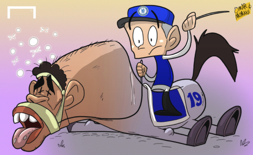 Cartoon: Tired Costa run into the ground (medium) by omomani tagged mourinho,chelsea,diego,costa