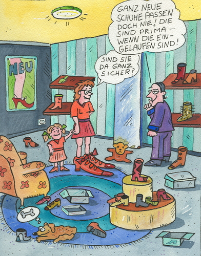 Cartoon: Schuhgeschäft schuh Verkäufer (medium) by sabine voigt tagged schuhgeschäft,schuh,verkauf,verkäufer,betrug,garantie,einzelhandel