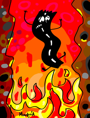 Cartoon: Highway to hell (medium) by Munguia tagged calcamunguia,munguia,fire,rock,dc,ac,hell,to,way,high