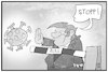 Cartoon: Corona in den USA (small) by Kostas Koufogiorgos tagged karikatur,koufogiorgos,illustration,cartoon,corona,virus,zoll,handelsstreit,china,usa,trump,schranke,handel,krankheit,epidemie,pandemie