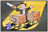 Cartoon: Der zersägte Grieche (small) by Kostas Koufogiorgos tagged karikatur,koufogiorgos,illustration,cartoon,griechenland,neuwahl,paket,wahlurne,hilfspaket,rettungspaket,grieche,tsipras,zauberer,zersägt,politik