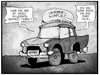 Cartoon: Die Diplomatie kommt voran (small) by Kostas Koufogiorgos tagged karikatur,koufogiorgos,illustration,cartoon,ukraine,runder,tisch,auto,diplomatie,rad,politik,verhandlung,vehikel