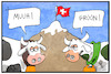 Cartoon: Die Schweiz wird grüner (small) by Kostas Koufogiorgos tagged karikatur,koufogiorgos,illustration,cartoon,schweiz,grün,wahl,parlamentswahl,volkswahl,kuh,demokratie,wechsel,parlament