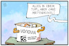 Cartoon: Eintopf der Immobilienkonzerne (small) by Kostas Koufogiorgos tagged karikatur,koufogiorgos,illustration,cartoon,vonovia,wohnen,fusion,wohnung,immobilien,mietendeckel