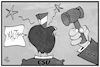 Cartoon: PKW-Maut (small) by Kostas Koufogiorgos tagged karikatur,koufogiorgos,illustration,cartoon,pkw,maut,csu,eugh,europa,eu,gerichtshof,schranke,urteil,hammer,verkehr,politik