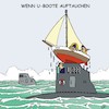 Cartoon: Wenn U-Boote auftauchen (small) by JotKa tagged seefahrt schiffahrt meere ozeane uboote segler hobby regatta freizeit unfälle wassersport