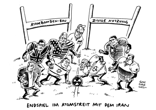 Cartoon: Atomverhandlungen Iran Lausanne (medium) by Schwarwel tagged öl,fracking,lausanne,endspiel,iran,atomvergandlung,schwarwel,karikatur,atomvergandlung,iran,endspiel,lausanne,fracking,öl,karikatur,schwarwel