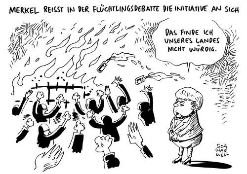 Cartoon: Merkel zum Thema Flüchtlinge (medium) by Schwarwel tagged angela,merkel,flüchtlinge,asyl,asylsuchende,aber,asylanten,gewalt,terror,rechts,nazi,karikatur,schwarwel,unsres,landes,nicht,würdig,angela,merkel,flüchtlinge,asyl,asylsuchende,aber,asylanten,gewalt,terror,rechts,nazi,karikatur,schwarwel,unsres,landes,nicht,würdig