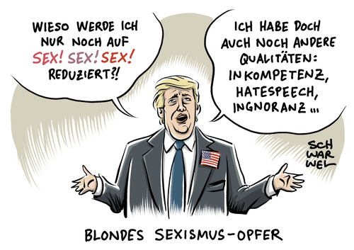 Cartoon: Trump Skandal (medium) by Schwarwel tagged donald,trump,us,usa,amerika,präsidentschaftskandidat,skandal,frauenfeindlich,karikatur,schwarwel,sexismus,republikaner,sexistisch,vulgär,donald,trump,us,usa,amerika,präsidentschaftskandidat,skandal,frauenfeindlich,karikatur,schwarwel,sex,sexismus,republikaner,sexistisch,vulgär