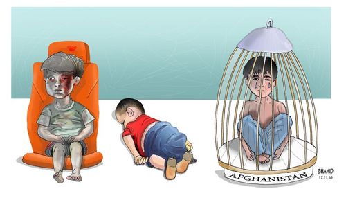 Cartoon: 3 innocent kids (medium) by Shahid Atiq tagged afghanistan