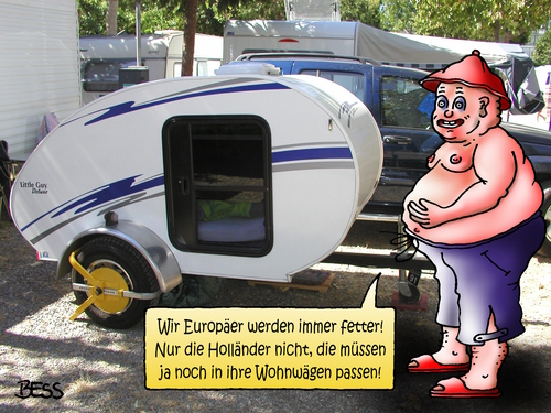 Cartoon: Bonsai-Camping (medium) by besscartoon tagged europa,holland,eu,camping,ernährung,ferien,urlaub,wohnwagen,fettsucht,fett,dick,bess,besscartoon