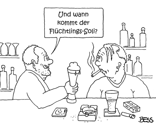 Cartoon: Flüchtlings-Soli (medium) by besscartoon tagged soli,männer,asyl,flüchtlinge,flüchtlingsdrama,syrien,deutschland,bess,besscartoon
