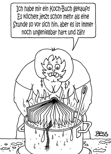 Cartoon: Intelligenzbolzen (medium) by besscartoon tagged kochen,kochboch,frau,topf,buch,kochtopf,essen,bess,besscartoon