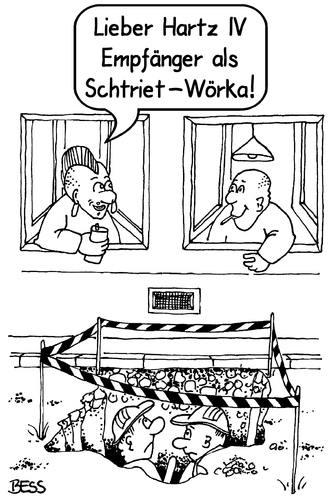 Cartoon: Schtriet-Wörka (medium) by besscartoon tagged streetworker,arbeit,hartz,faulheit,street,worker,tiefbau,hartz4,arbeitslos,arge,job,jobcenter,bess,besscartoon