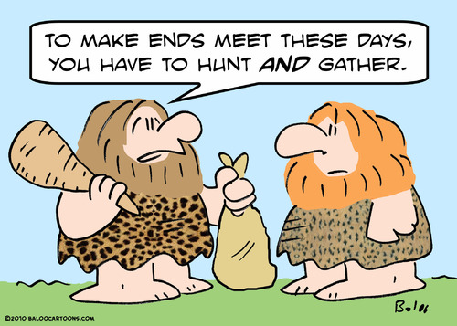 Cartoon: cave hunt gather ends meet (medium) by rmay tagged cave,hunt,gather,ends,meet
