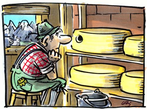 Cartoon: ... (medium) by GB tagged berge,natur,einsamkeit,unterhaltung,nahrung,käse,alpen,alpen,käse,nahrung,essen,loch,löcher,gucken,beobachten,lebensmittel,zuschauen,zuschauer,bauer,landwirtschaft,agrarier,landwirt,bauernhof,agrarreform,agrarsubventionen,farmer,landmann,kontemplation,meditation,ruhe,gelassenheit,stille,beschaulichkeit,komtemplation,unerschütterlichkeit,schweigen,entspannung,atempause,muße,friede,ausgeglichenheit,gleichgewicht,contenance,phlegma,passivität,geduld,lethargie,stoizismus,trägheit,teilnahmslosigkeit,besonnenheit,bedacht,zurückhaltung,sitzfleich,sesshaft,askese,beherrschung