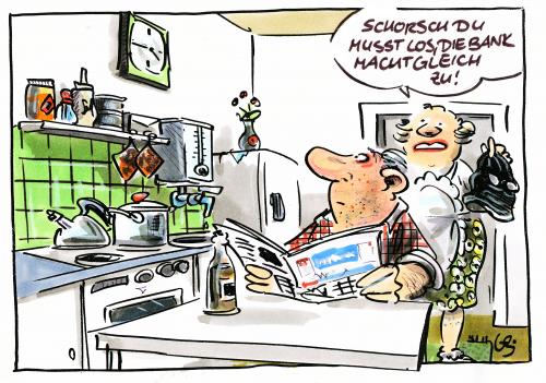 Cartoon: ... (medium) by GB tagged bank,überfall,bankräuber,beute,kasse,armut,geldscheine,flucht,straftat,sparkasse,geldinstitut,bank,geldinstitut,sparkasse,überfall,banküberfall,bankraub,bankräuber,beute,geld,geldnot,flucht,straftat,verbrechen,pünktlich,pünktlichkeit,rechtzeitig,vorhaben,küche,ehe