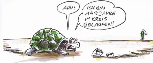 Cartoon: ... (medium) by GB tagged tiere,animals,tiere,149,kreis,laufen,ei,eier,geschlüpft,schildkröte,langsamkeit,langsam,erkenntnis,erwachsen,jahre,leben,schnell,schelligkeit,schock,entsetzen,schreck,bestürzung,sinnlosigkeit,sinnlos,kreisläufer,schleichen,kriechen,einsamkeit,frustration,der kreis schließt sich,hohes alter,hochbetagt,uralt,rückkehr,heimkehr,ausgangspunkt,endpunkt,start,ziel,der,schließt,sich,hohes,alter