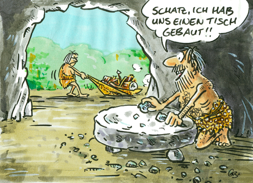 Cartoon: ... (medium) by GB tagged erfindung,invention,stoneage,table,wheel,rad,steinzeit,neandertaler,erfindung,forschung,forscher,entdeckung,evolution,kulturelle evolution,kultur,werkzeug,entwicklung,technologie,fortschritt,rad,kulturelle