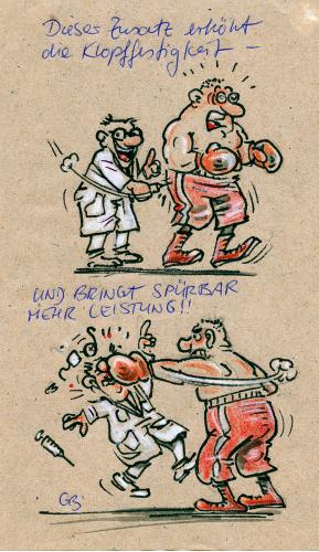 Cartoon: Doping (medium) by GB tagged boxing,boxen,medicine,medizin,doping,sports,doping,sport,boxen,medizin,boxer,arzt,prügel,leistung,hochleistung,spürbar,festigkeit,stark,schwinger,linke,rechte gerade,linker haken,rechter haken,a probe,anabolika,antidopingkontrolle,b probe,blutdoping,dopingliste,dopingskandal,dopingtest,eigenblutdoping,epo,hämatokritwert,medikamentenmissbrauch,pharmaindustrie,testosteron,urinprobe,wachstumshormone,ring,ringarzt,ring frei,schwergewicht,leichtgewicht,halbschwergewicht,fuentes,führungshand,leistungssteigerung,leistungsexplosion,trainer,betreuer,fans,gerade,rechte,linker,haken,rechter,frei,probe