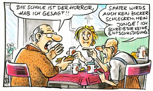 Cartoon: Lehreralltag (medium) by GB tagged schule,gymnasium,hochschule,grundschule,schüler,kinder,jugendliche,lehrer,pädagoge,klasse,schulklasse,schulprobleme,schulische,leistung,zeugnis,note,unterricht,erziehung,störer,schule,abitur,abschluss,ausbildung,ausbildungsplatz,auszubildender,azubi,belehrung,bildung,bildungschancen,bildungsstätte,blauer brief,büffeln,einschulung,fortbildung,gelehrsamkeit,zeugnis,versetzung,unterricht,studieren,pädagoge,pädagogik,noten,lehrzeit,lektion,lernen,wissen,grundschule,hochschule,gymnasium,kinder,schüler,jugendliche,lehrer,schulklasse,schulprobleme,leistung,erziehung,entschuldigung,schwänzen,professor,alter,senior,senil,alt,opa,großeltern,rentner,rente,blauer,brief