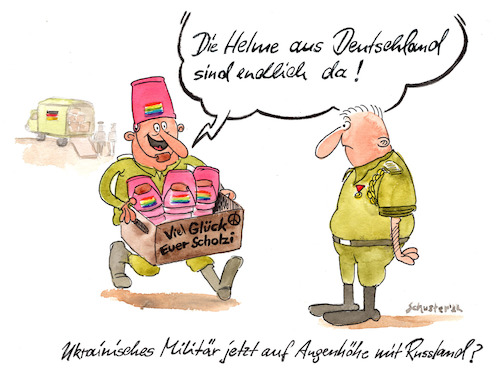 Cartoon: Auf die Helme... (medium) by Mario Schuster tagged krieg,ukraine,putin,russland,scholz