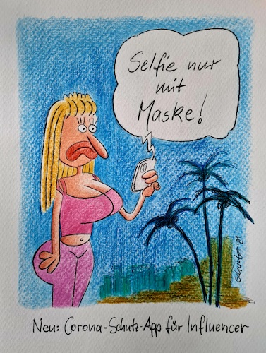 Cartoon: Corona-Schutz-App für Influencer (medium) by Mario Schuster tagged corona,influencer,karikatur,cartoon