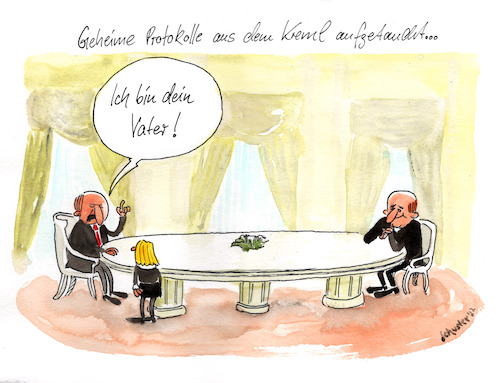 Cartoon: Geheimes Protokoll aus dem Kreml (medium) by Mario Schuster tagged ukraine,krieg,russland,putin,scholz