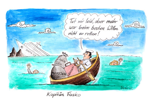 Cartoon: Kapitän Fiasko (medium) by Mario Schuster tagged mario,schuster,karikatur,cartoon,costa,concordia,schiff