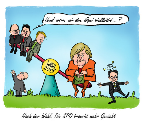 Cartoon: Nach der Wahl (medium) by Mario Schuster tagged gysi,wahl,steinbrück,peer,merkel,angela,schuster,mario,cartoon,karikatur