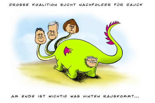 Cartoon: Neuer Bundespräsident (medium) by Mario Schuster tagged merkel,gabriel,seehofer,steinmeier,karikatur,cartoon,mario,schuster