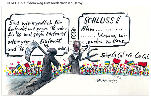 Cartoon: Das Niedersachsen-Derby (medium) by Mohrenberg tagged fußball,hannover,96,eintracht,braunschweig