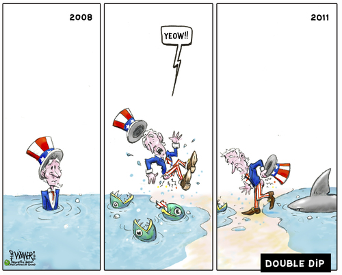 Cartoon: Double Dip (medium) by karlwimer tagged doubledip,economy,business,uncle,sam,usa