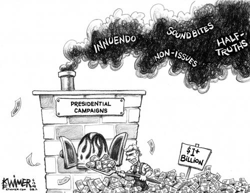 Cartoon: Election Smoke (medium) by karlwimer tagged election,process,us,wasted,money