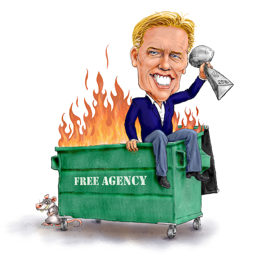 Cartoon: Elway Dumpster Fire (medium) by karlwimer tagged john,elway,denver,broncos,american,football,nfl,superbowl,dumpster,fire