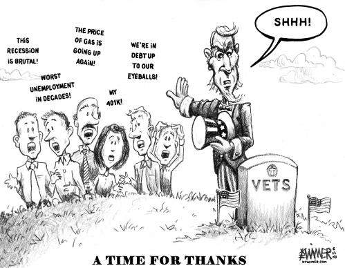 Cartoon: Memorial Day 09 (medium) by karlwimer tagged us,uncle,sam,memorial,day,veterans,economy,recession,debt,unemployment