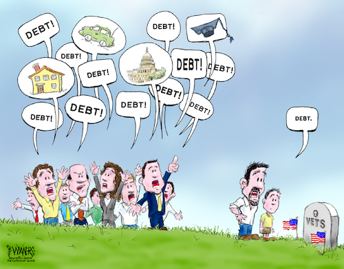 Cartoon: Memorial Day Debt (medium) by karlwimer tagged editorial,cartoon,memorial,day,usa,holiday,remembrance,debt