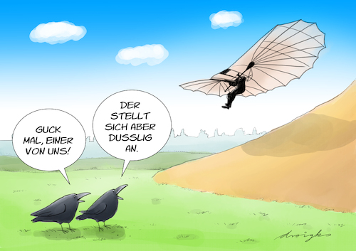 Cartoon: Bionik (medium) by droigks tagged otto,lilienthal,natur,technik,mensch,fortschritt,innovation,wirkprinzip,nachahmung,ingenieur,flugwesen,gleitflug,flugpionier,forschung,entwicklung,revolution,fliegen,menschheitstraum,otto,lilienthal,natur,technik,mensch,fortschritt,innovation,wirkprinzip,nachahmung,ingenieur,flugwesen,gleitflug,flugpionier,forschung,entwicklung,revolution,fliegen,menschheitstraum