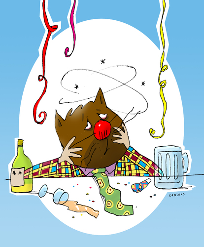 Cartoon: einen KATER haben (medium) by droigks tagged alkohol,party,neujahr,silvester,droigks,feier,brummschaedel,kopfschmerz,sauferei,besoffen,katerstimmung,alkohol,party,neujahr,silvester,droigks,feier,brummschaedel,kopfschmerz,sauferei,besoffen,katerstimmung