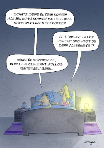 Cartoon: Elternbesuch (medium) by droigks tagged droigks,vorbereitung,ablehnung,schwiegereltern,ungelegen,vorbeugen,unzugaenglich,besuch,abweisend,droigks,vorbereitung,ablehnung,stiefeltern,ungelegen,vorbeugen,unzugaenglich,besuch,abweisend