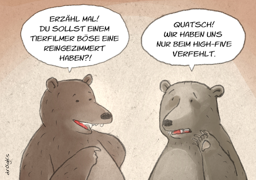 Cartoon: High-Five (medium) by droigks tagged kieling,tierfilmer,distanz,proxemik,droigks,bär,bärenattacke,attacke,soziale,wildtiere,tierbeobachtung,risiko,distanzlos,instinkt,angriff,verteidigung,tierfilm,natur,kieling,tierfilmer,distanz,proxemik,droigks,bär,bärenattacke,attacke,soziale,wildtiere,tierbeobachtung,risiko,distanzlos,instinkt,angriff,verteidigung,tierfilm,natur