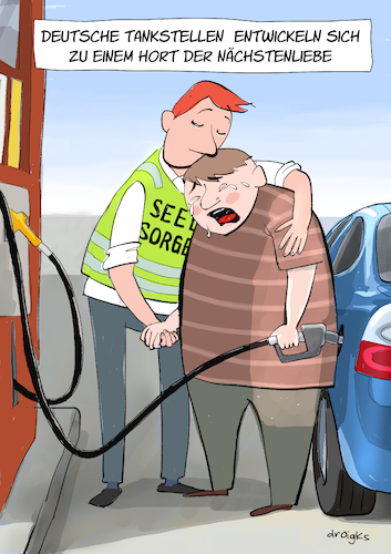 Cartoon: Seelsorge (medium) by droigks tagged zuhören,begleitung,vertrauen,trost,mitgefühl,gespräch,spritpreisexplosion,droigks,nächstenliebe,tankstellenabzocke,ölkrise,pendlerfrust,steuerlast,irankrieg,zuhören,begleitung,vertrauen,trost,gespräch,spritpreisexplosion,tankstellenabzocke,ölkrise,pendlerfrust,steuerlast,irankrieg
