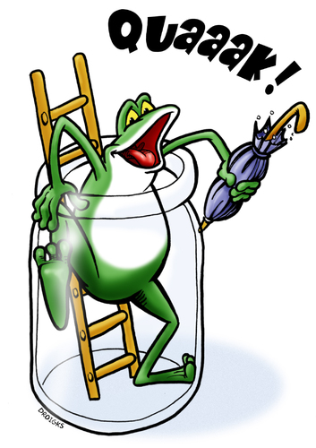 Cartoon: Wetterfrosch (medium) by droigks tagged kachelmann,droigks,droigk,glas,frosch,wetterbericht,wetterfrosch,regen,sonne,wetter,illustration,illustrationen,klima,wetter,frosch,tier,tiere,amphibien,wetterfrosch,wettervorhersage,vorhersage,regenschirm,sonne,regen,wetterbericht,glas