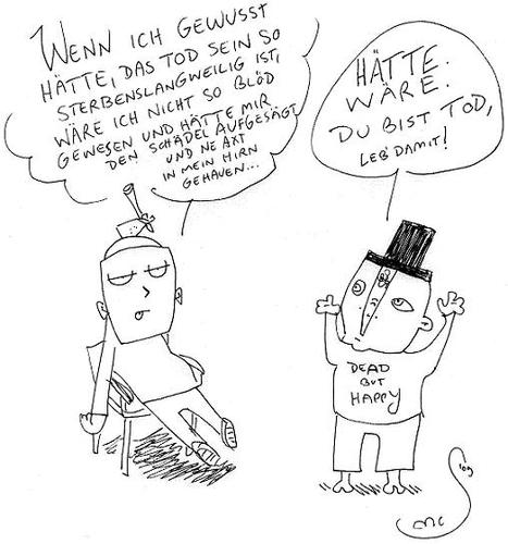 Cartoon: leb damit (medium) by XombieLarry tagged axt,hirn,zylinder,tod