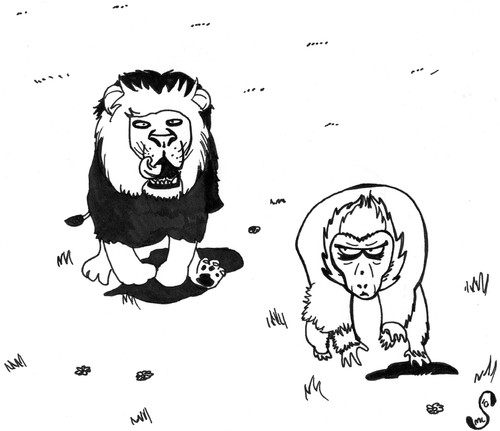 Cartoon: pavianjagd (medium) by XombieLarry tagged lion,löwe,pavian,africa,savanne