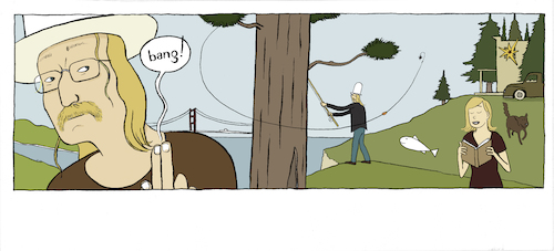 Cartoon: trout fishing in America (medium) by marco petrella tagged richardbrautigan,troutfishingin,america