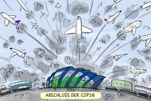 Cartoon: Abschluss COP26 (medium) by leopold maurer tagged abschlusserklaerung,cop26,weltklimakonferenz,glasgow,2021,kohleausstieg,verwaessert,blabla,zusammenkunft,anreise,abreide,flugzeug,auto,bus,klimaschaedlich,schadstoffe,konferenzteilnehmer,abschlusserklaerung,cop26,weltklimakonferenz,glasgow,2021,kohleausstieg,verwaessert,blabla,zusammenkunft,anreise,abreide,flugzeug,auto,bus,klimaschaedlich,schadstoffe,konferenzteilnehmer